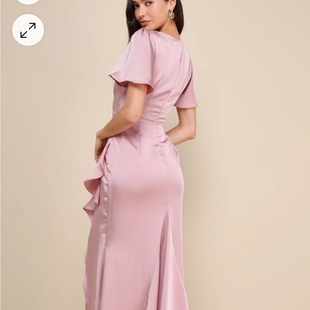 Eternal Bond Blush Satin Ruffle Flutter Sleeve Maxi - Picture 4 of 4